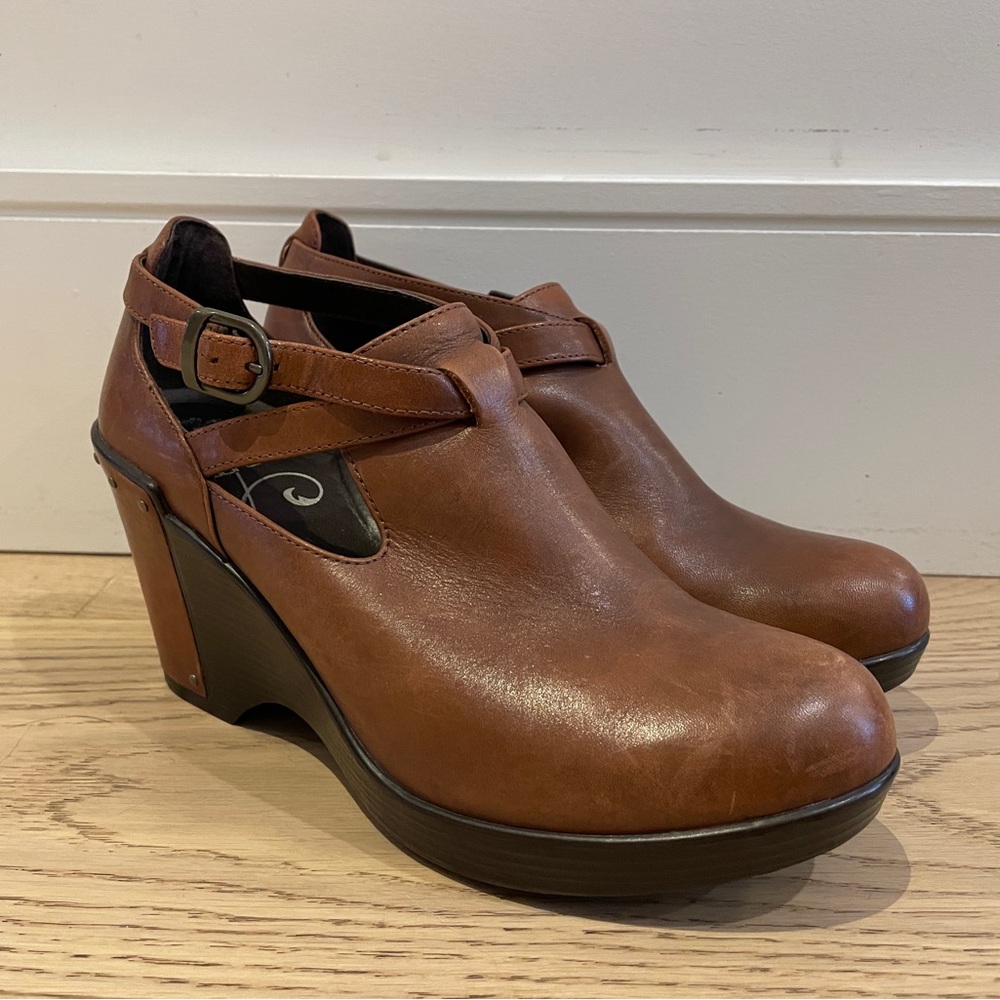 Dansko Brown Leather Wedge Mary Jane Heels (EU 38)
